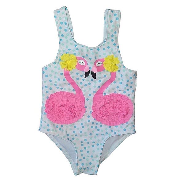 NWOT Wetsuit Club Polkadot Pink Flamingo Girl Swimwear Swimsuit Bathing Suit 18M - Picture 2 of 8